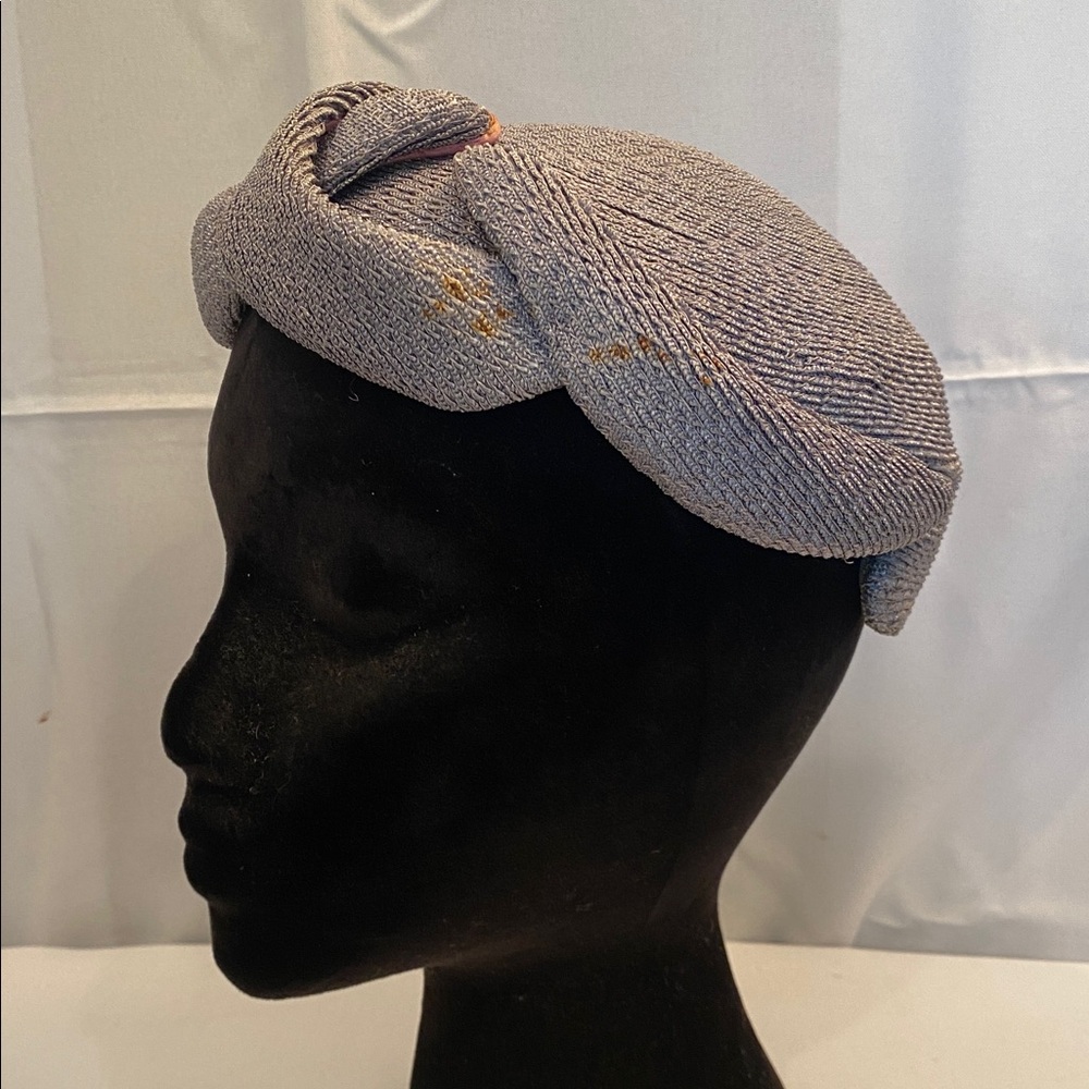 Vintage 1940s/50s Women's Silver Textured Knit Hat Cap Beret Straw, Karen Design - Picture 4 of 6